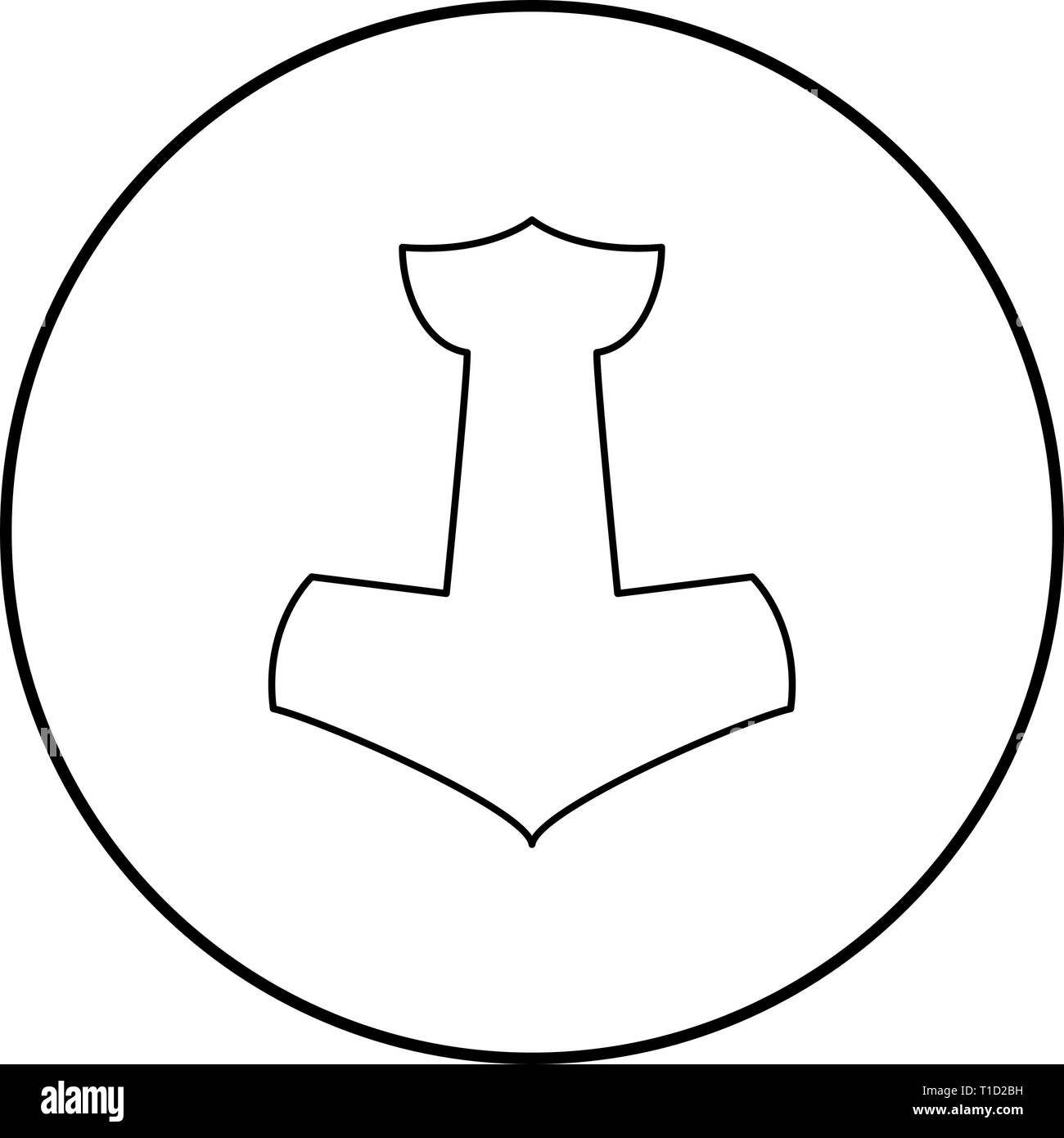 Thor's hammer Mjolnir icon outline black color vector in circle round