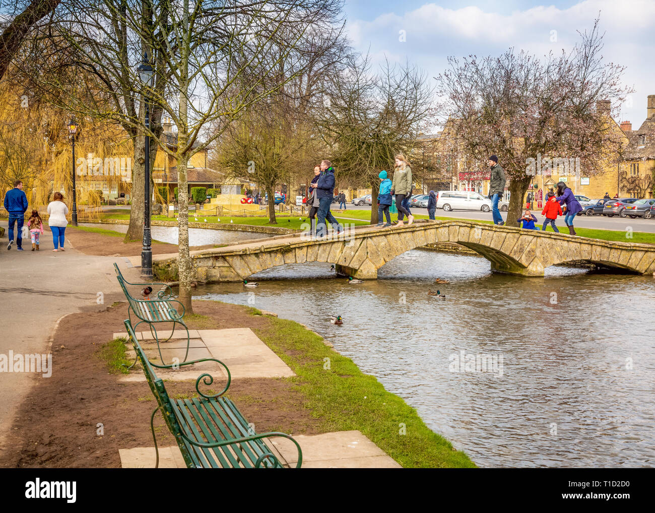 Picturesque cotswold streets of Bourton On The Water, Gloucestershire, UK Stock Photo
