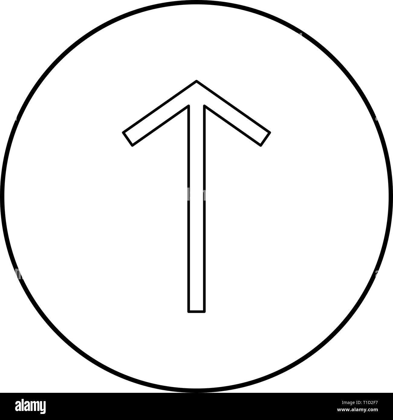 Teiwaz rune Telwaz tyr warrior symbol icon outline black color vector in circle round illustration flat style simple image Stock Vector