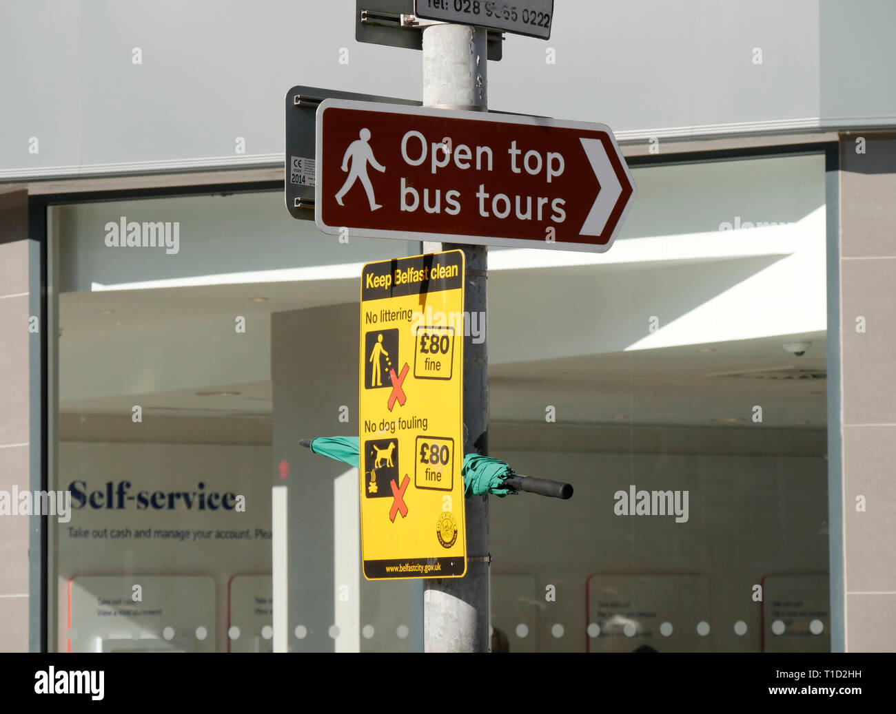 Open Top Bus Tours sign, Belfast Stock Photo