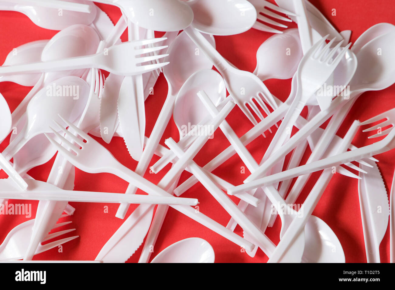 plastic disposable cutlery, forbidden in european union Stock Photo Alamy