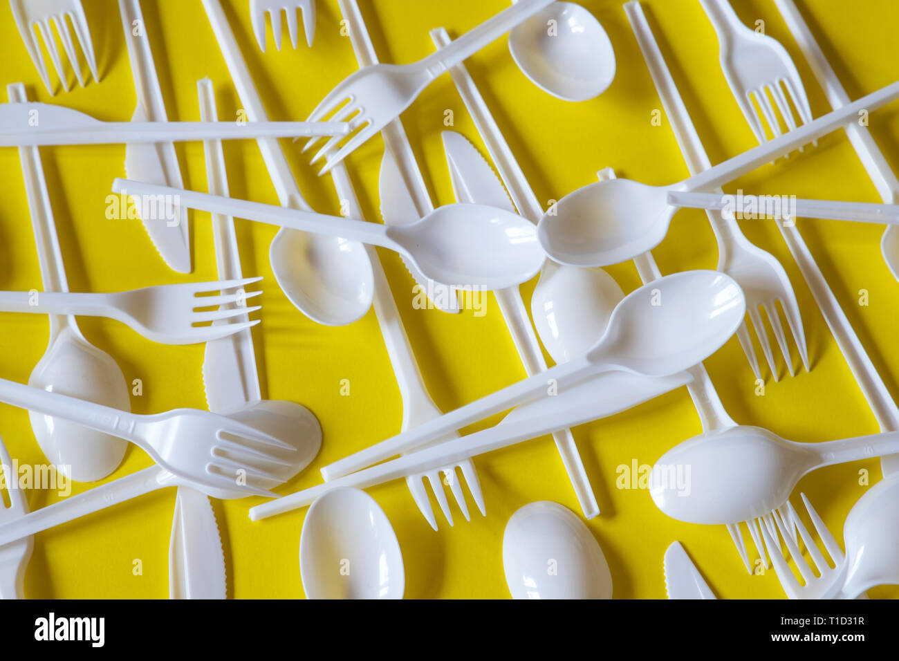 plastic disposable cutlery, forbidden in european union Stock Photo Alamy
