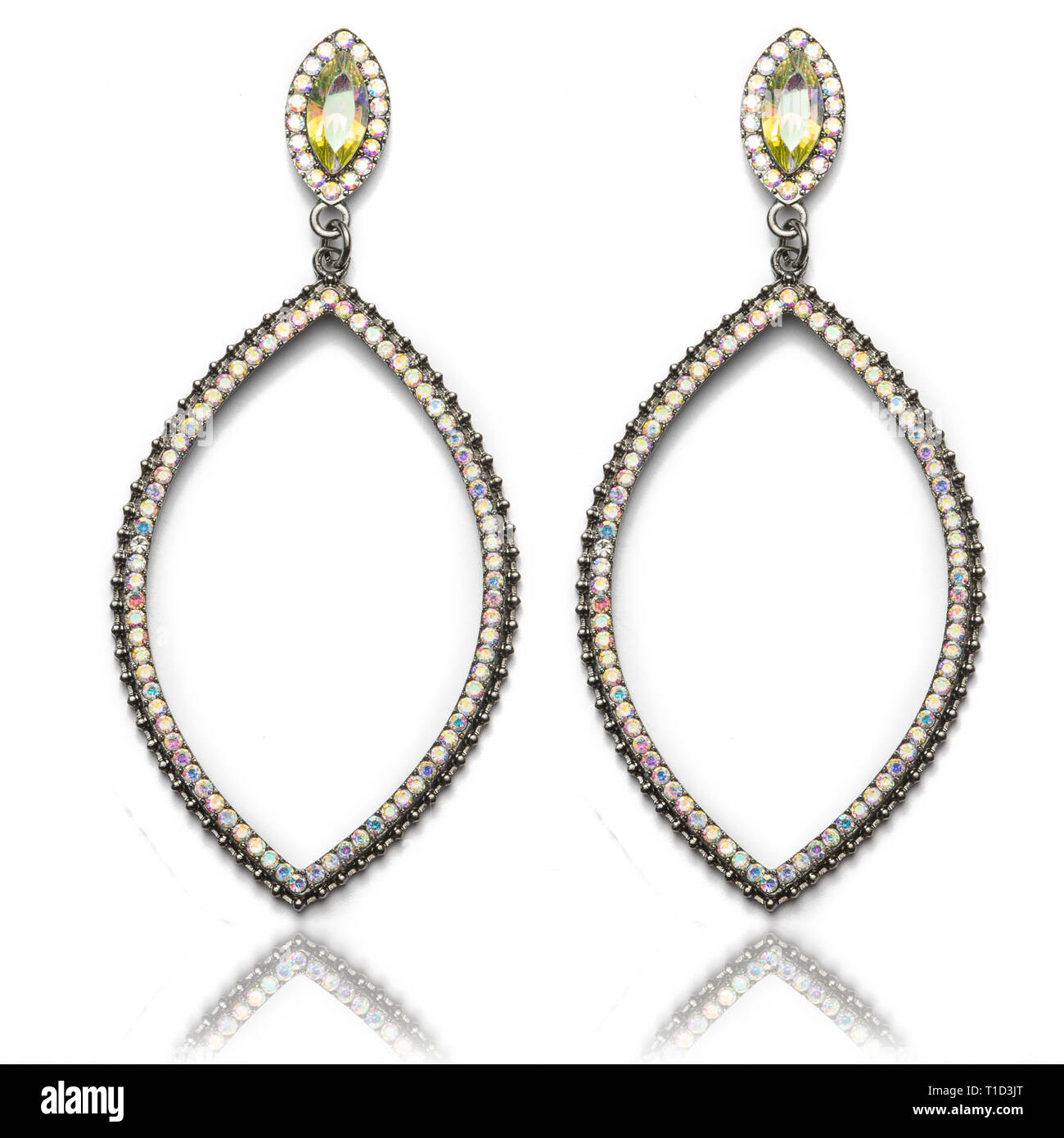 Beautiful earrings set isolated on white background closeup macro Stock Photo