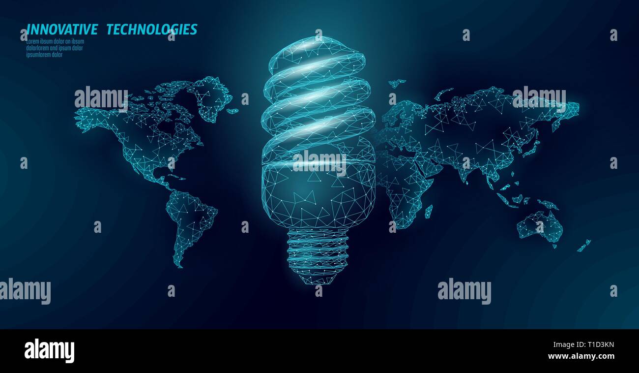 Compact fluorescent lamp energy saving concept. Polygonal low poly ...