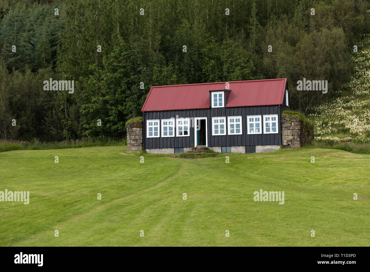 Traditional Icelandic House with grass roof in Skogar Folk Museum, Iceland Stock Photo