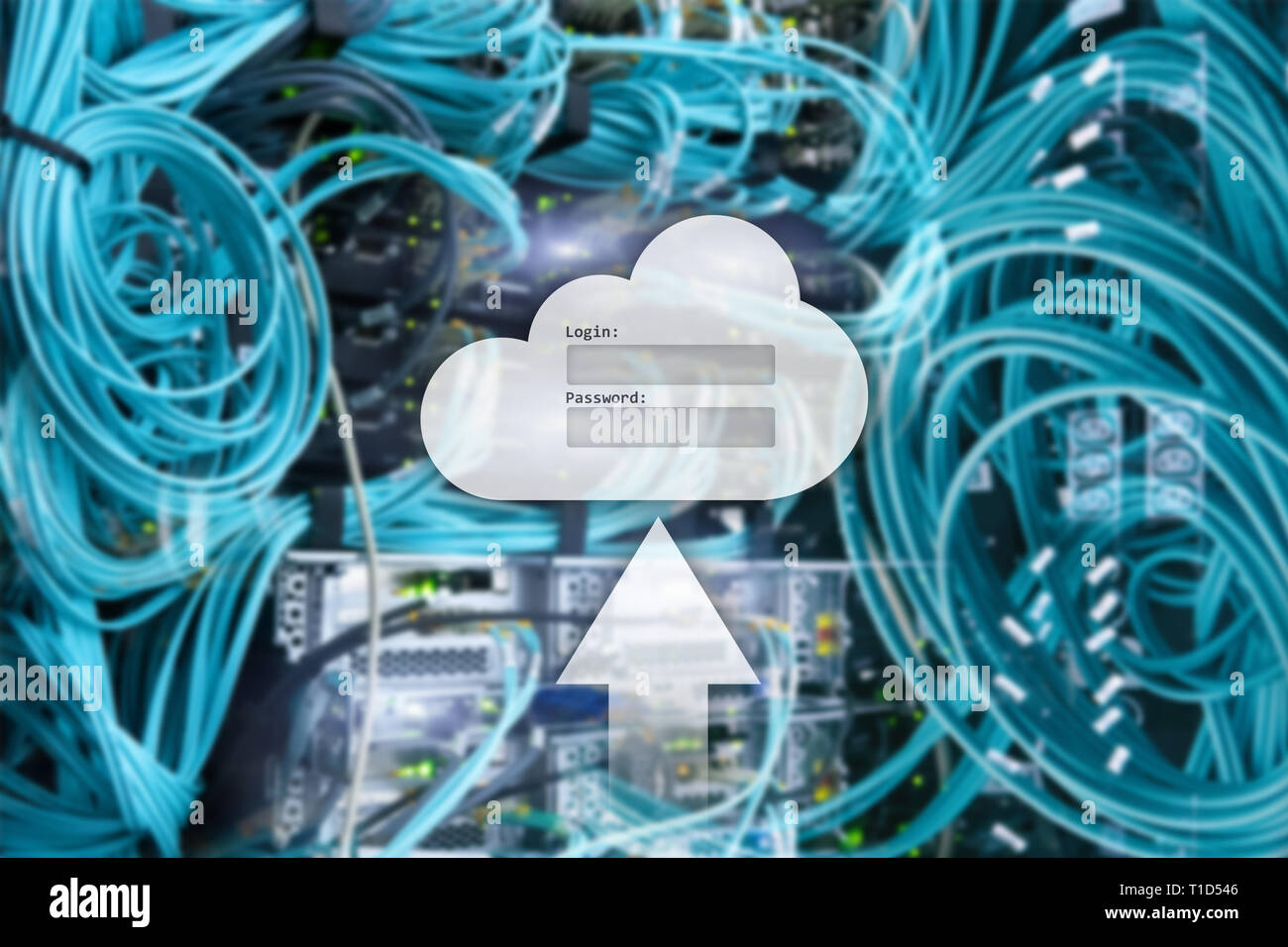 Cloud storage, data access, login and password request window on server