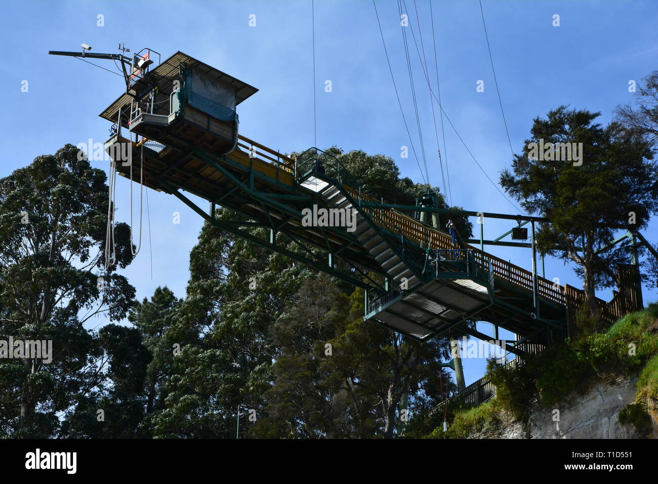 Taupo Bungy, New Zealand's Highest Water Touch Bungy Jump above Waikato river Stock Photo