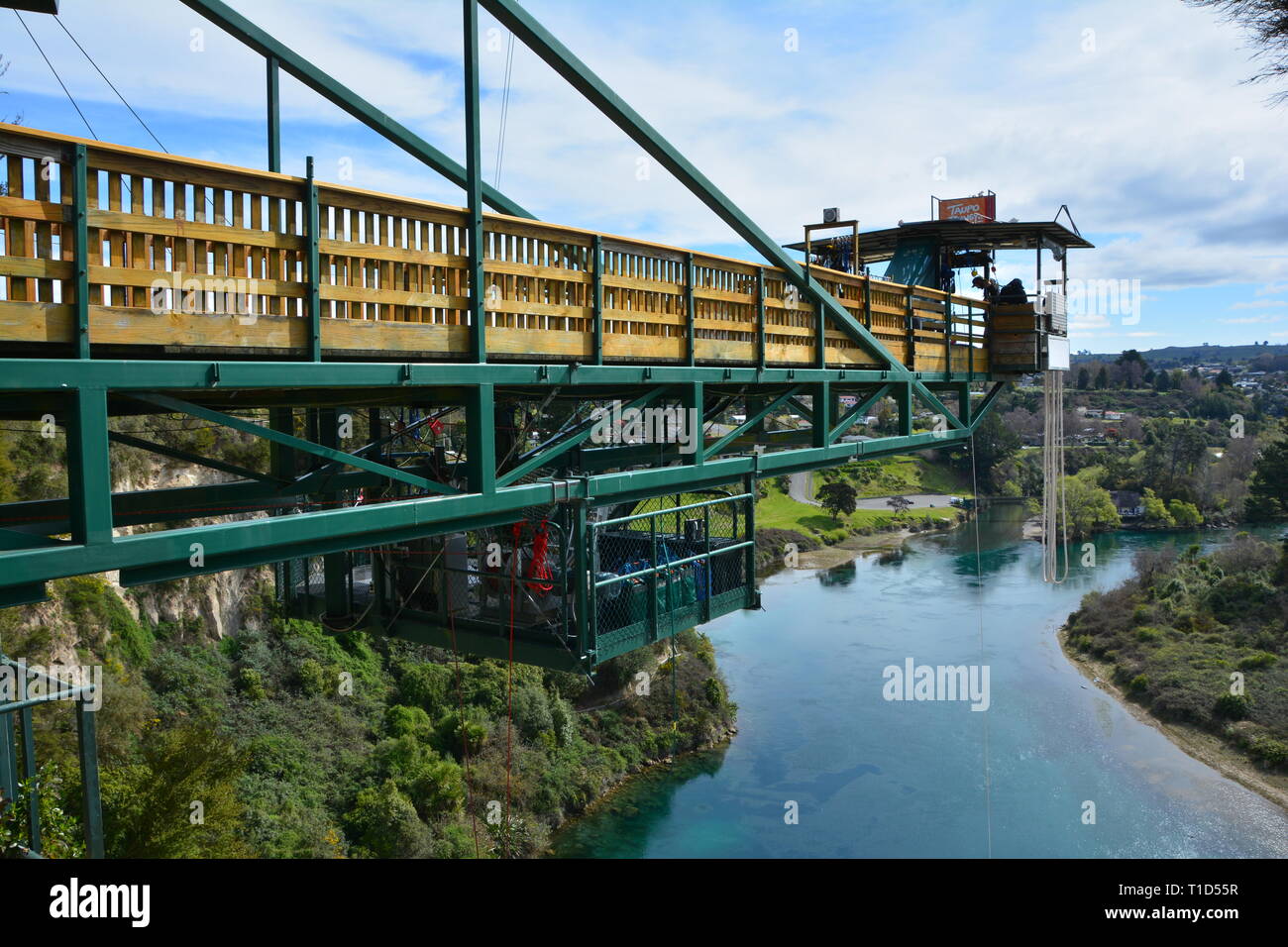 Taupo Bungy, New Zealand's Highest Water Touch Bungy Jump above Waikato river Stock Photo