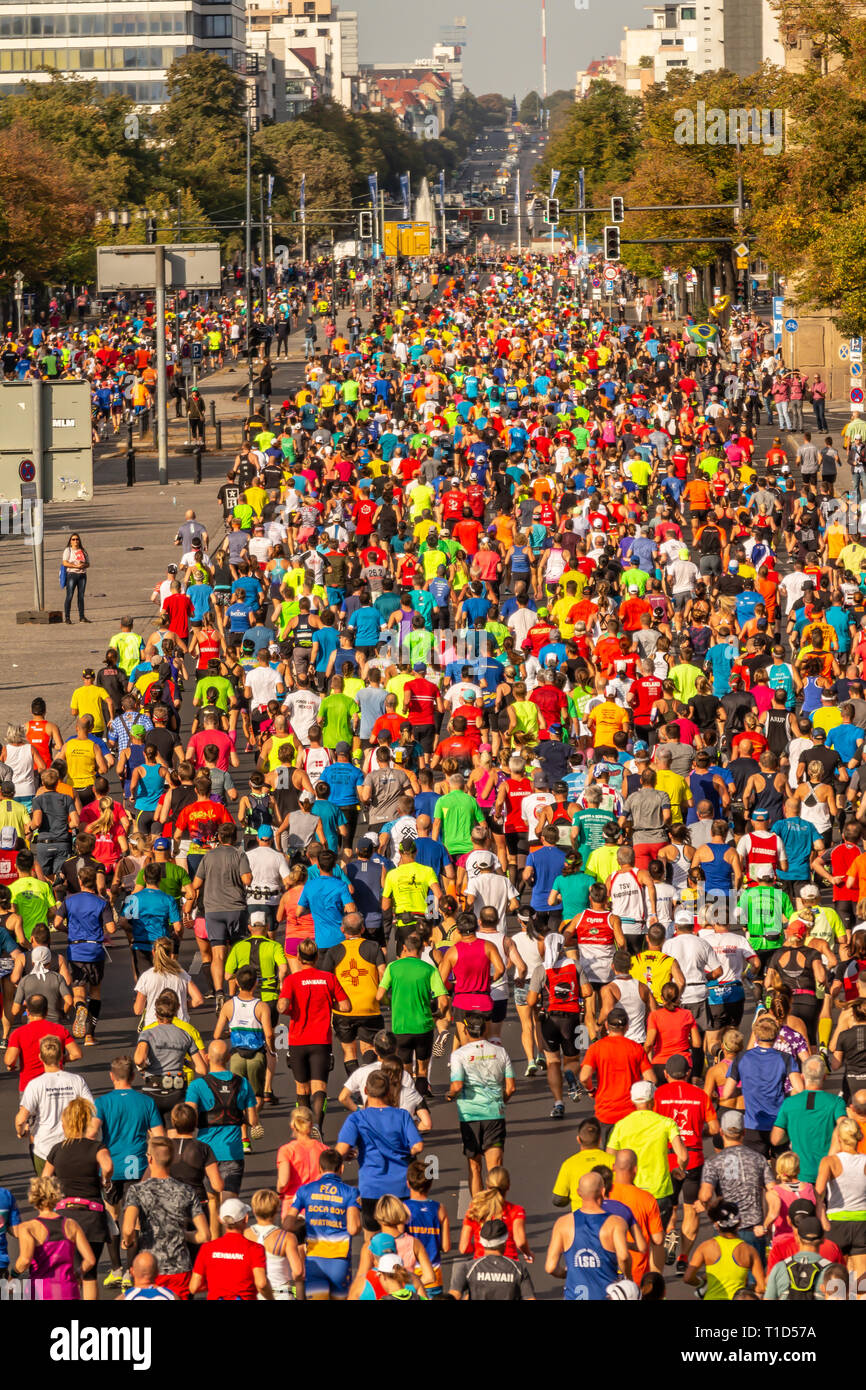 Berlin, Germany, 16.09.2018: BMW Berlin-Marathon 2018. Thousands of runners participating. Marathon winner. World record winner Stock Photo