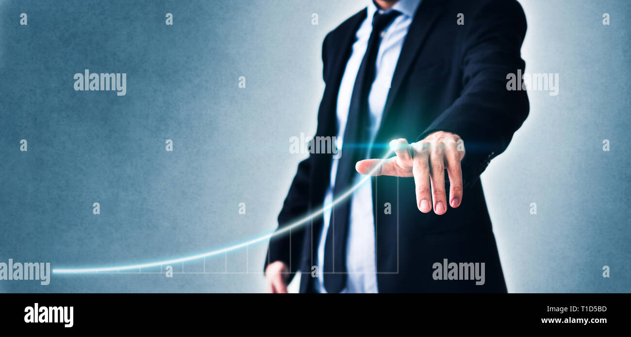 business succes concept, man pointing on profit growth chart Stock Photo