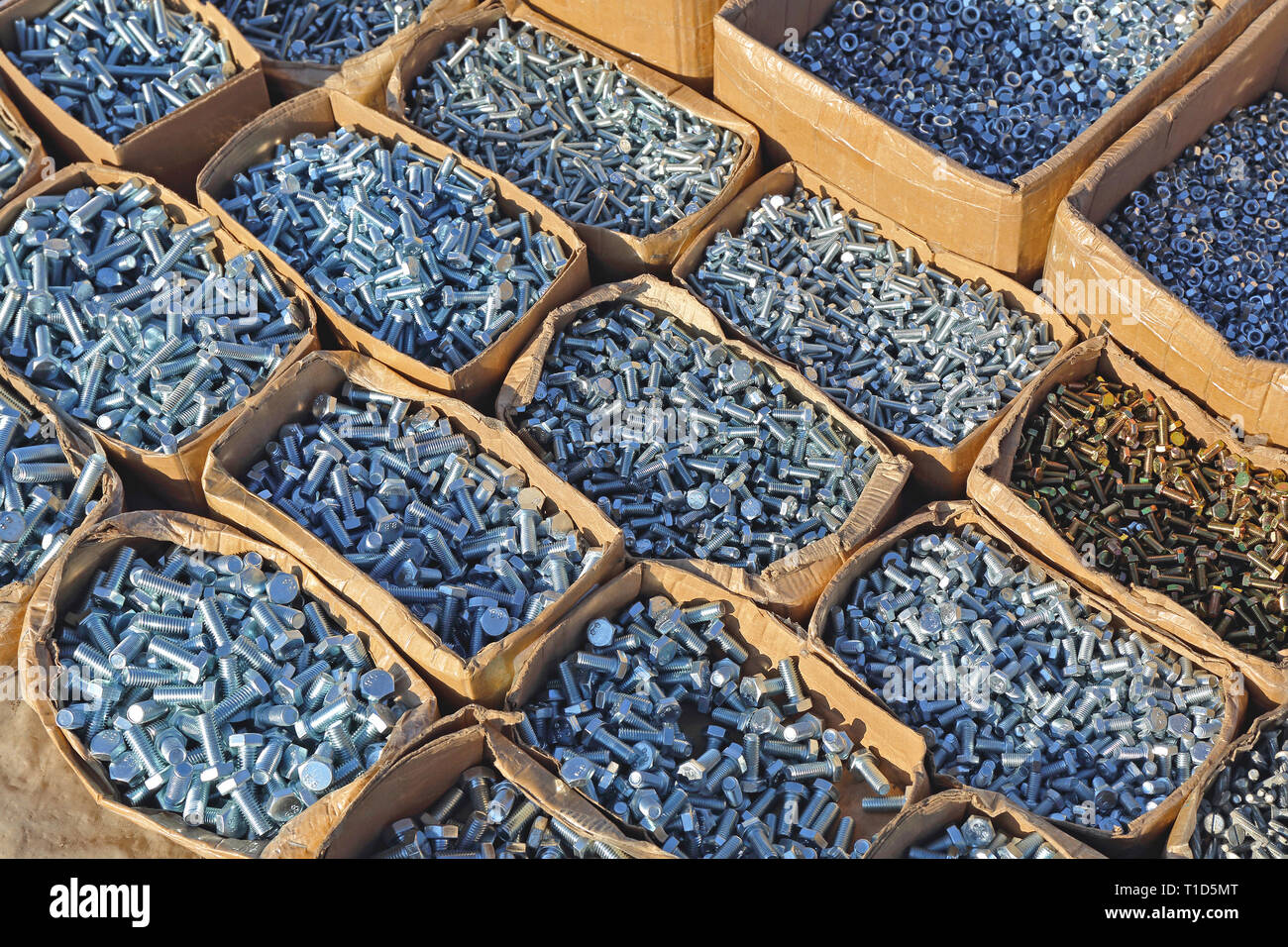 Boxes of Bolts and Nuts in Hardware Store Stock Photo Alamy