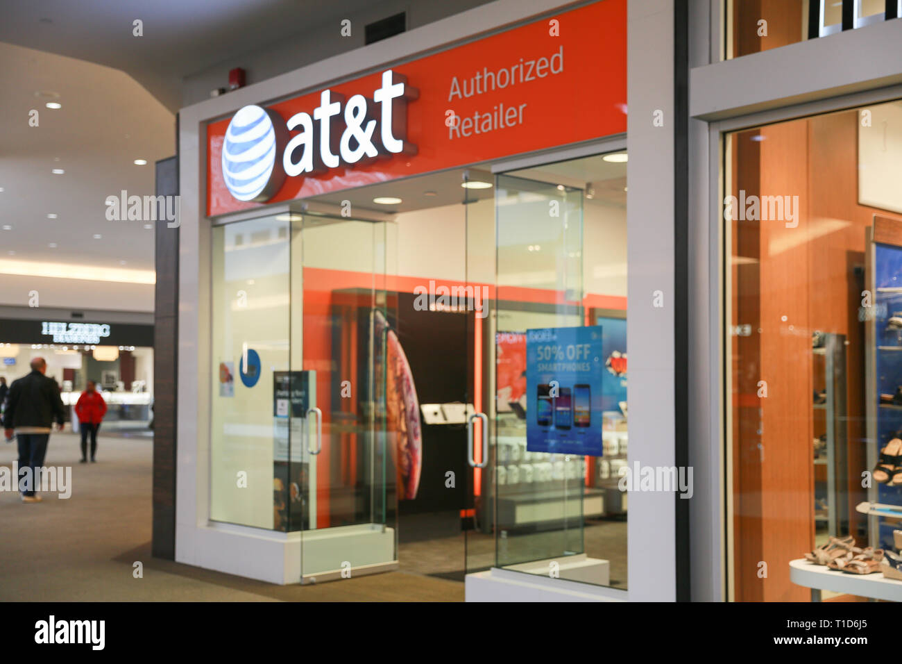 Lawrence Township New Jersey, February 24, 2019: AT&T Retail Store. AT&T Inc. is an American Telecommunications Corporation IX Stock Photo