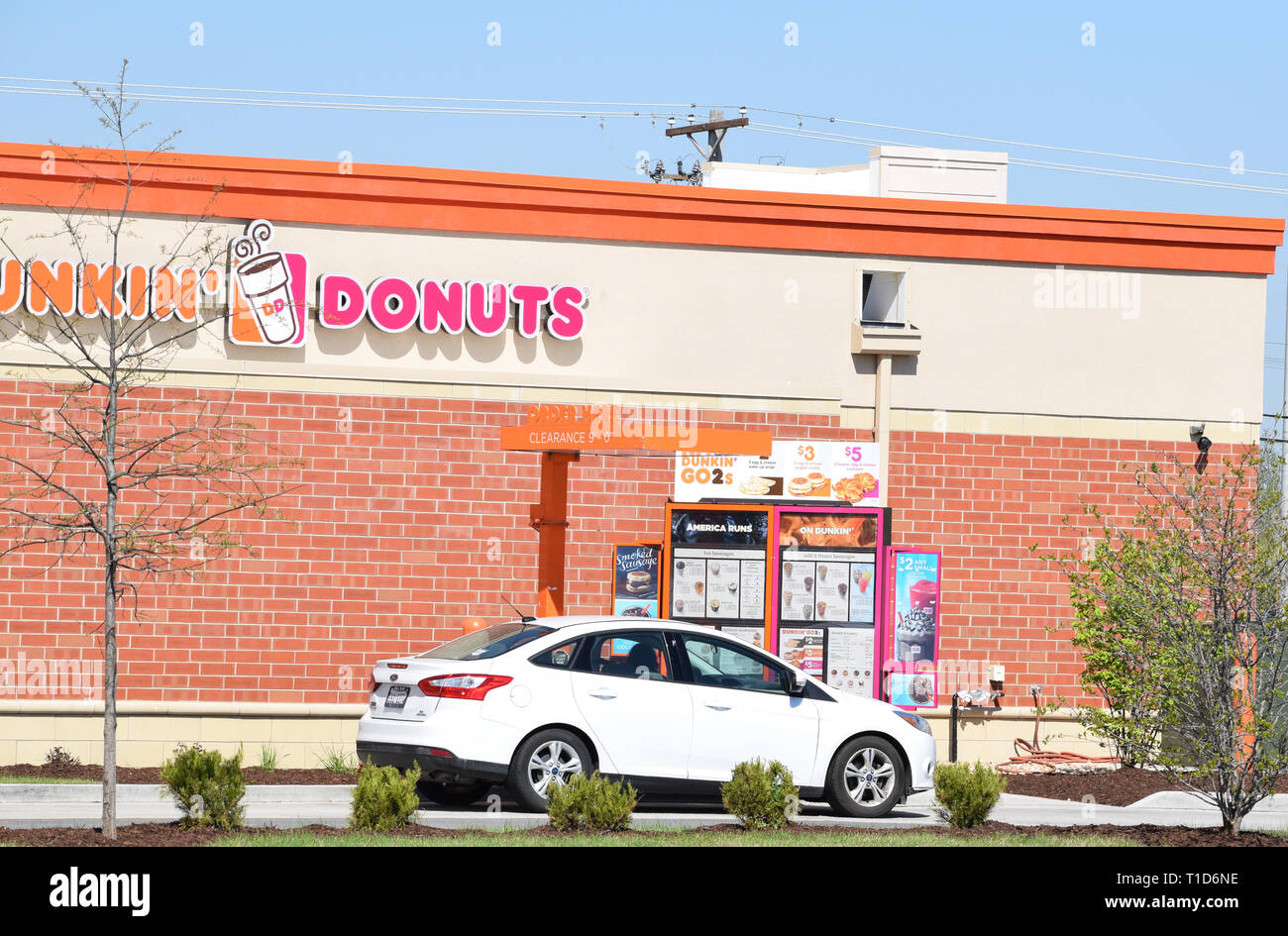 Dunkin Donuts Donut Shop Drive Thru And Drive Thru Menu Stock Photo - Alamy