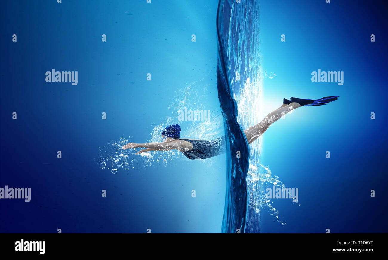 Swimmer in flippers. Mixed media Stock Photo - Alamy