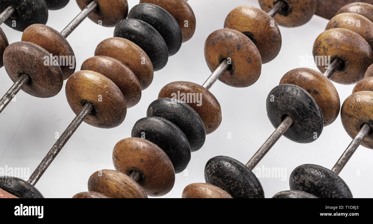 Vintage abacus close up   on white Stock Photo