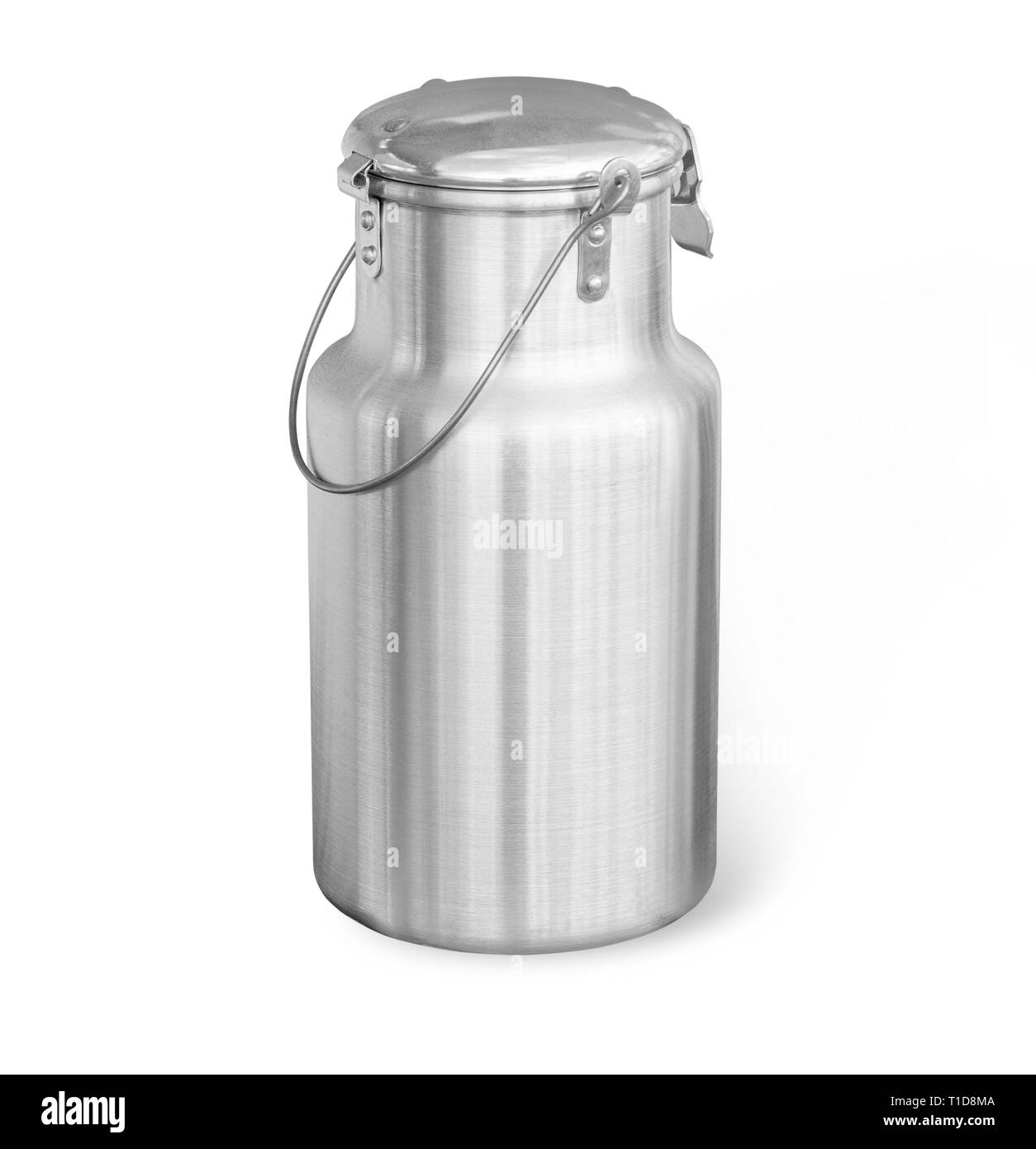 aluminium milk can on white background with clipping path Stock Photo