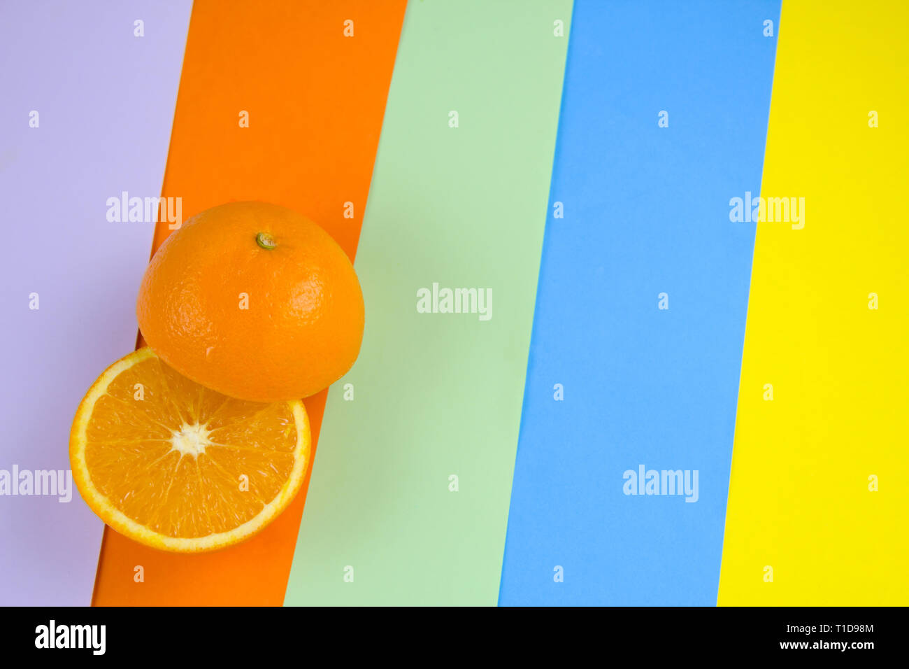 top view orange on stripped background Stock Photo
