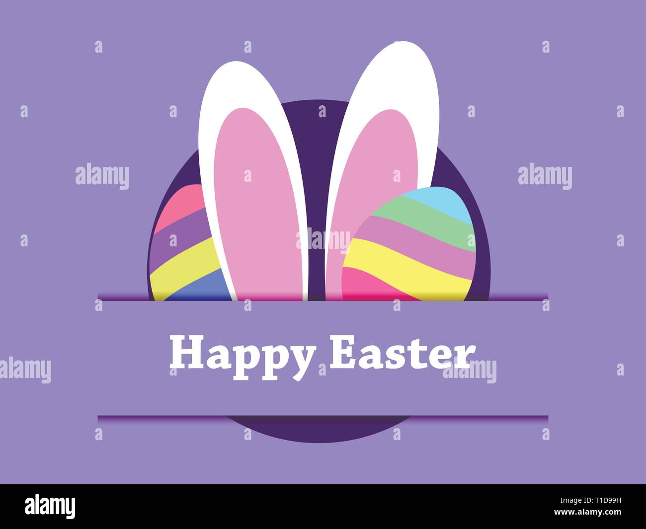 Happy Easter. Easter rabbit ears and eggs with a striped pattern. Holiday card. Vector illustration Stock Vector