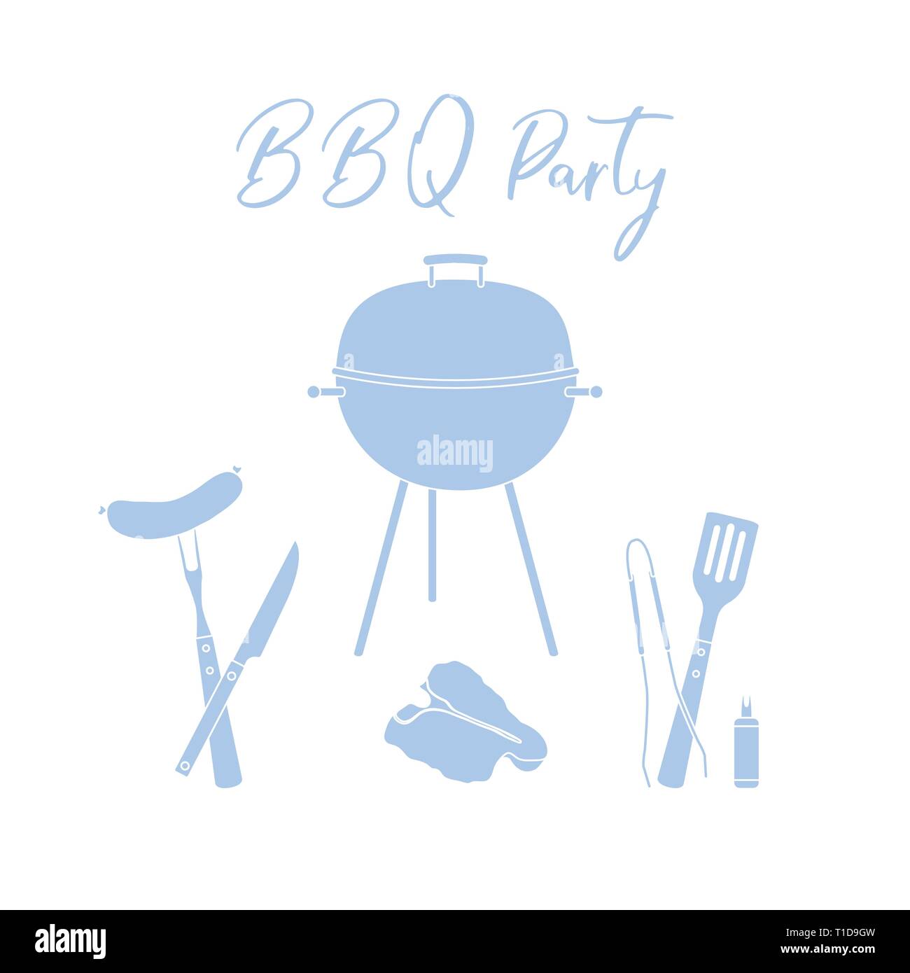 Vector illustration with grill and barbecue tools. BBQ party background ...