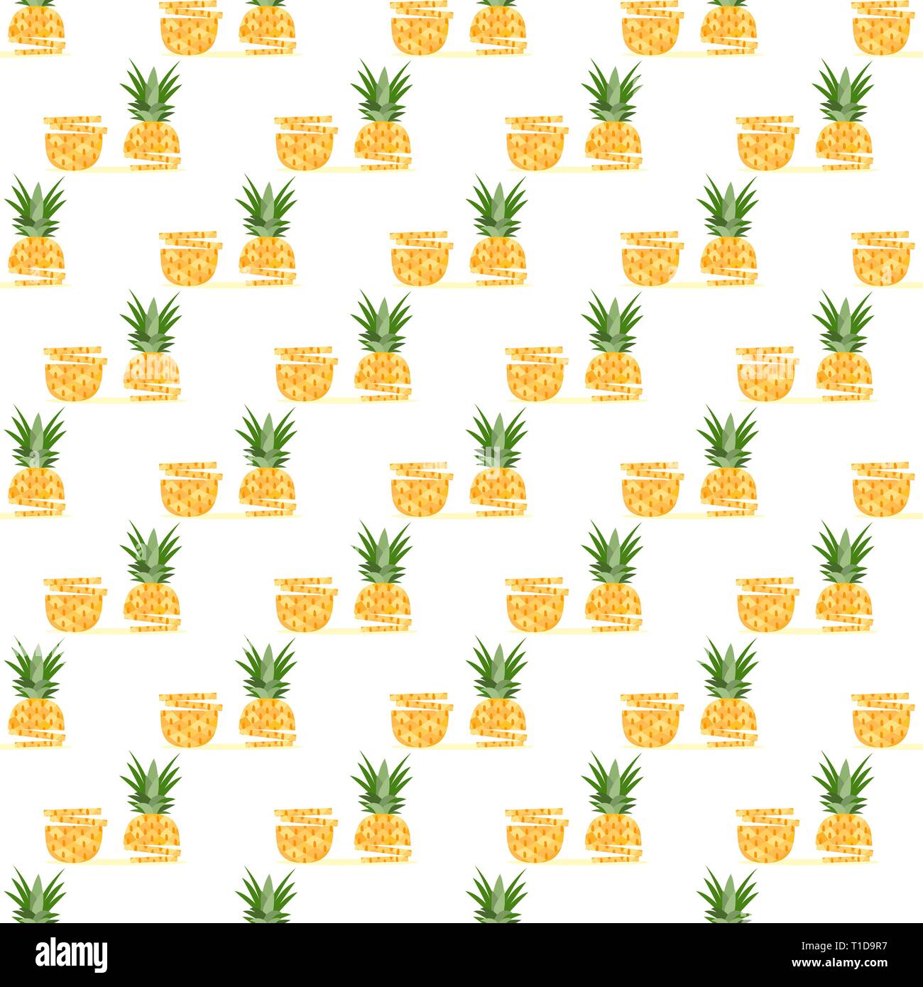 Vector seamless pattern with pineapples, pineapple slices. Tropical ...