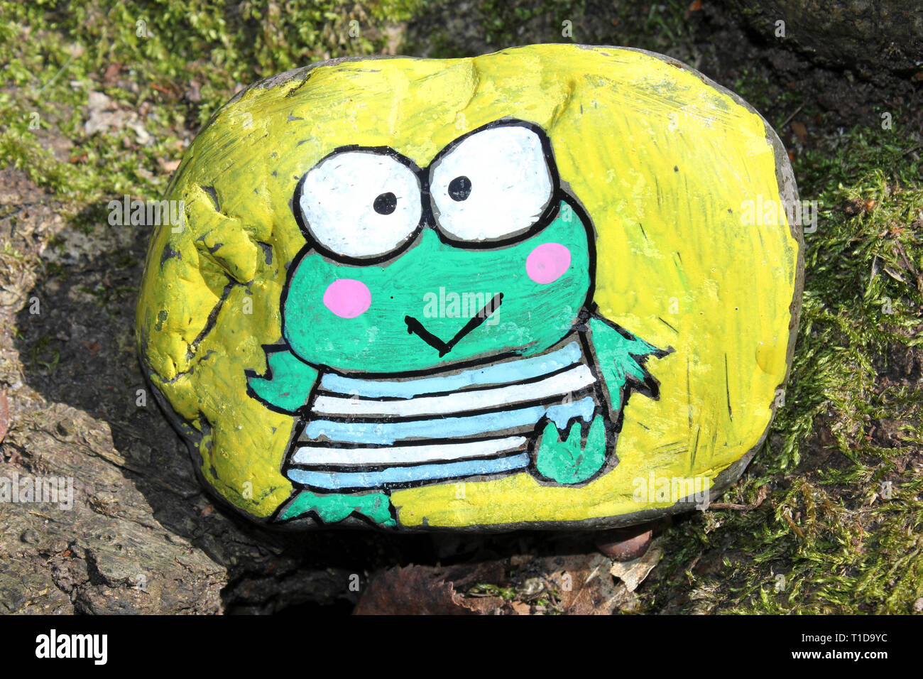 Colourful Frog Painted on A Rock - Wirral Rocks Stock Photo