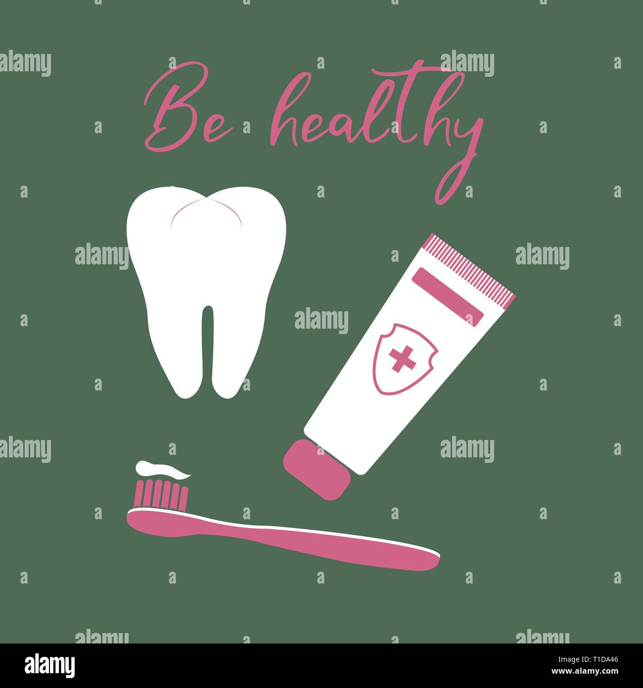 Vector Illustration With Tooth Toothbrush Toothpaste Dental