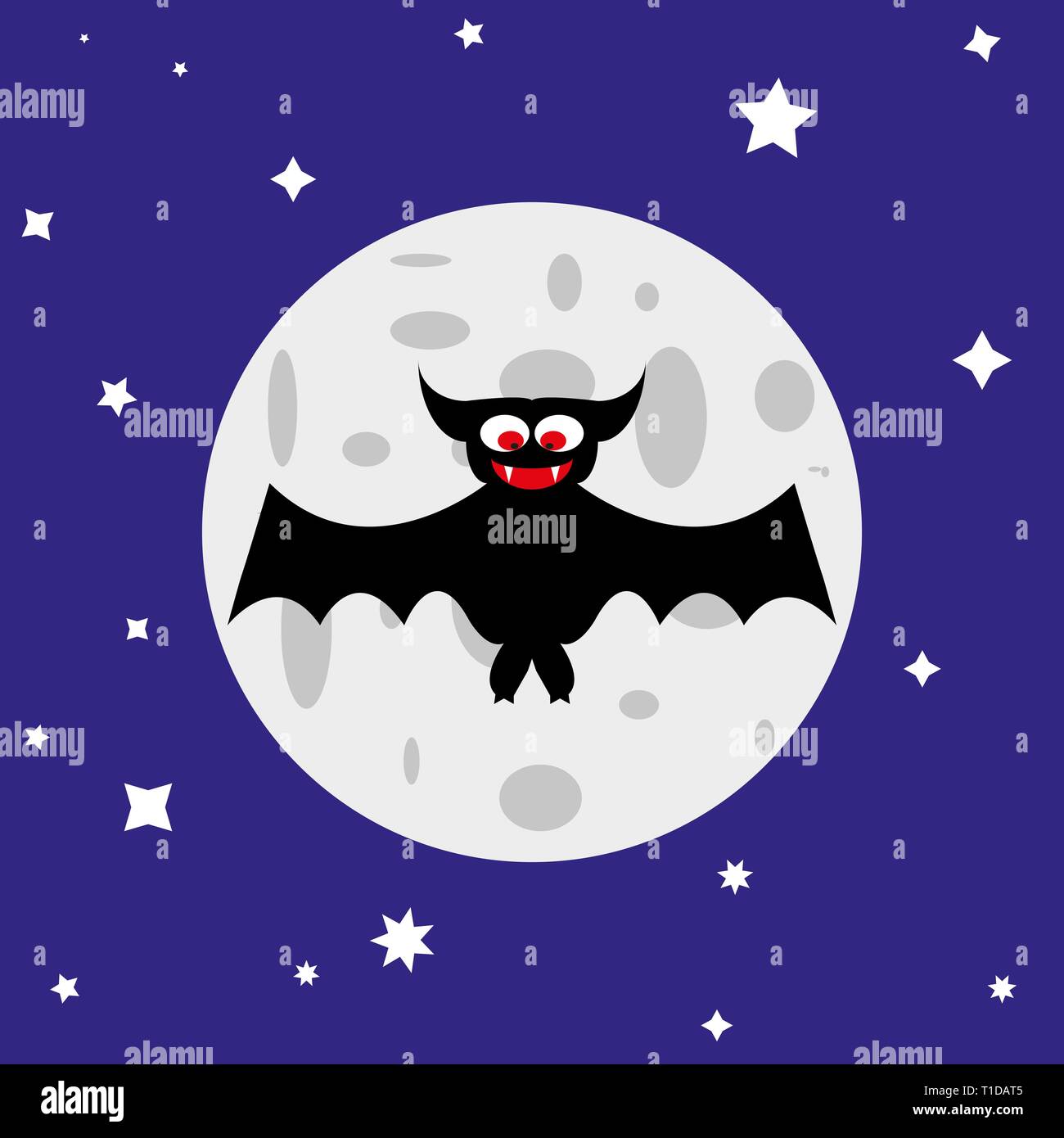Halloween night illustration bat and moon vector illustration Stock ...