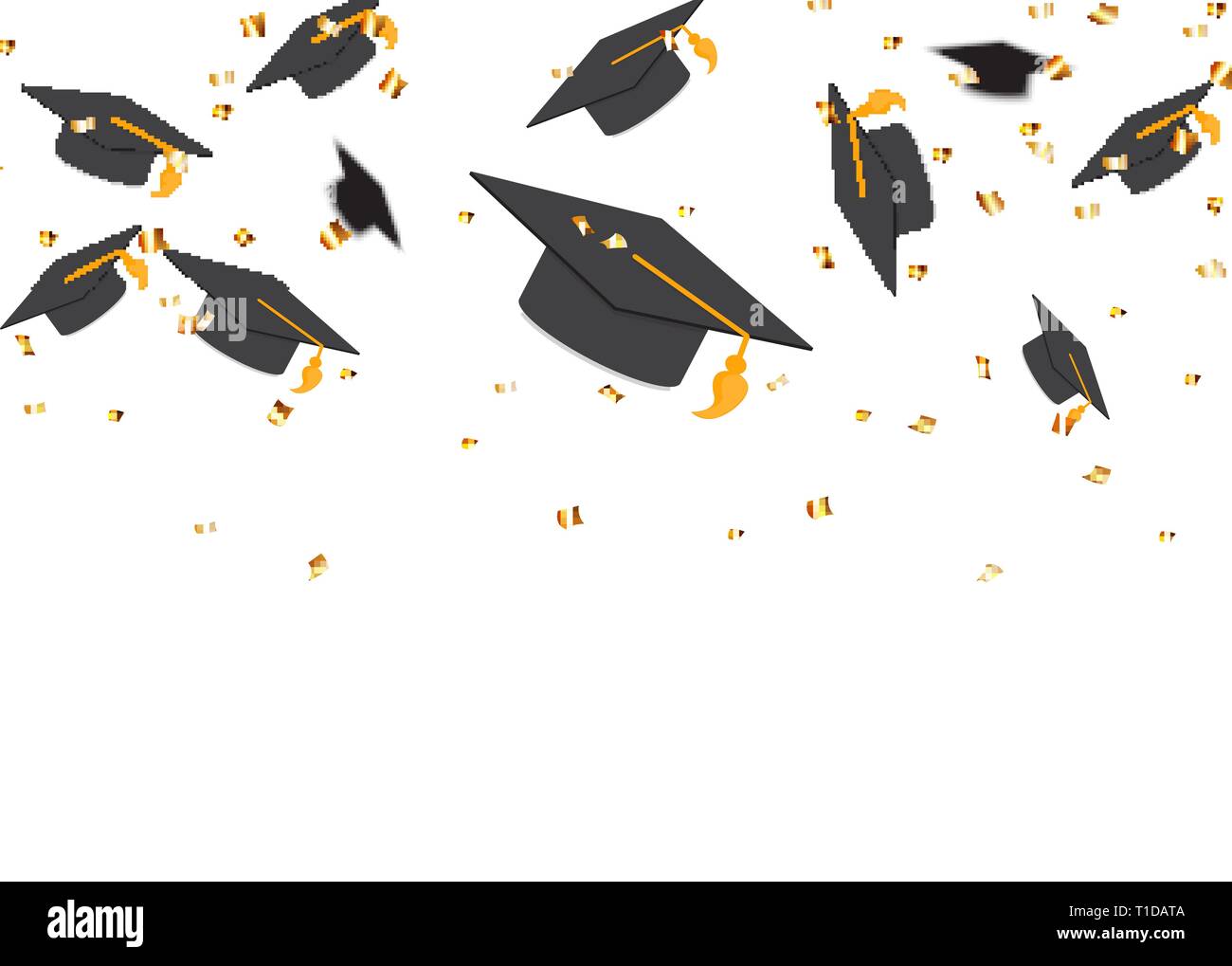 Education Concept Background. Graduation caps and confetti. vector
