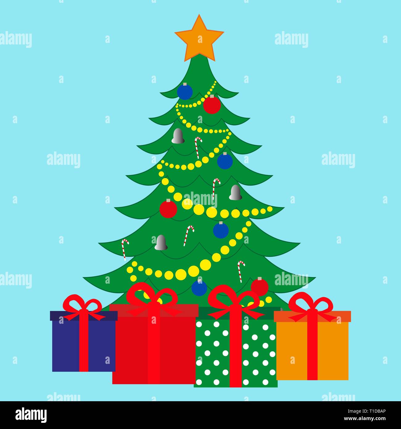 Christmas tree and gifts on a blue background Stock Vector Image & Art ...