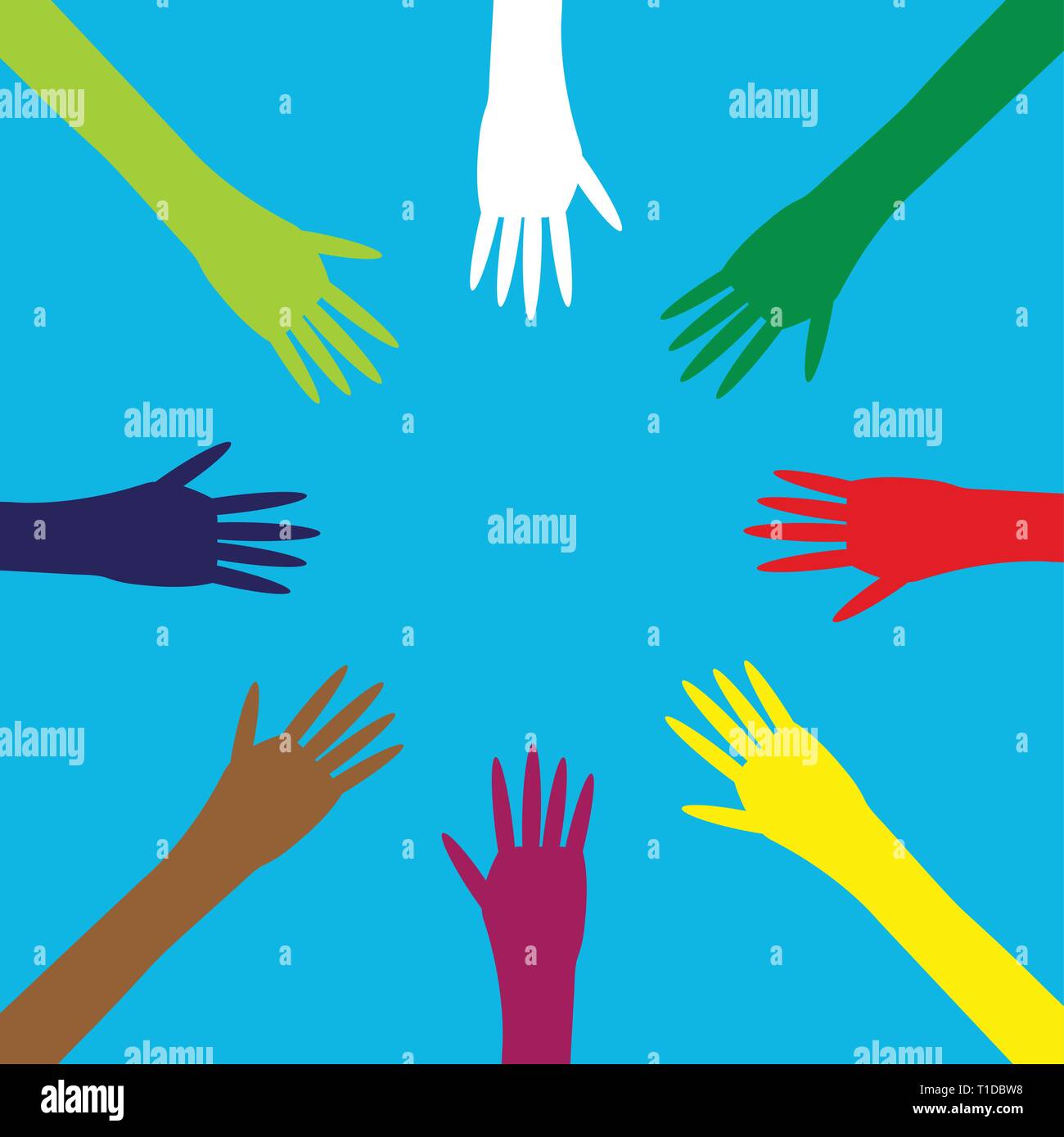 colorful hands on a blue background Stock Vector