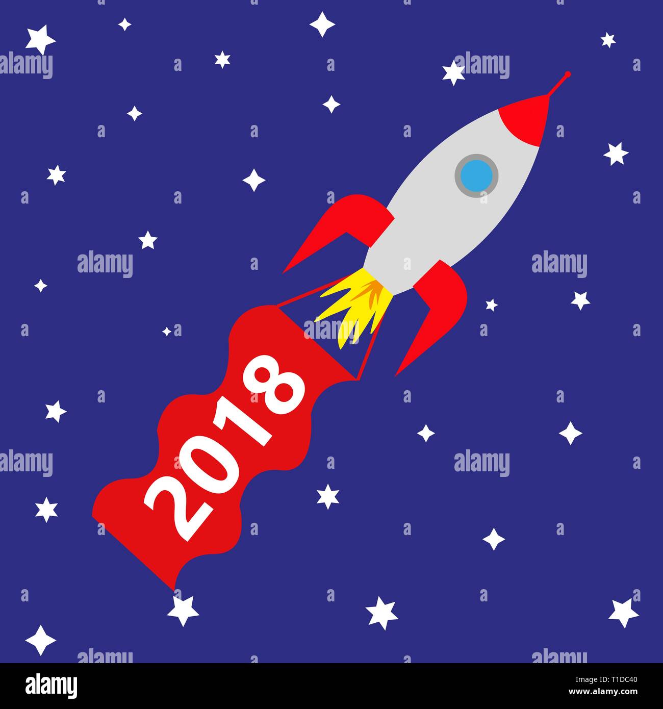 space rocket with red banner 2018 Stock Vector
