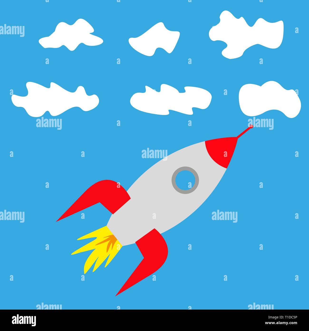 rocket in clouds in the sky Stock Vector