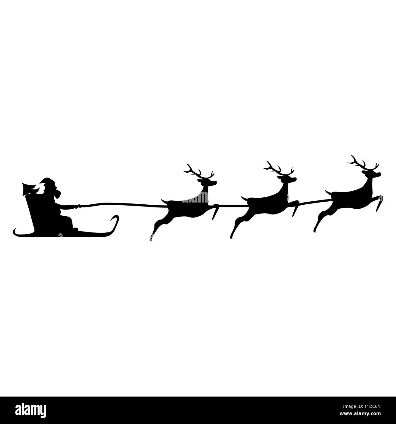 Santa Claus rides in a sleigh in harness on the reindeer  Stock Vector