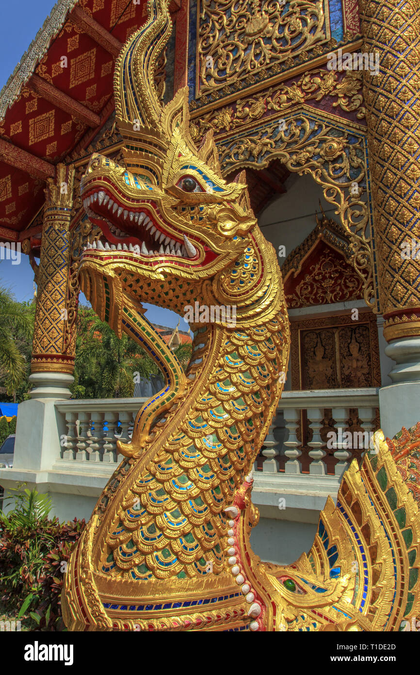 Guardians of the temple entry (Wat Phra Sing) Stock Photo