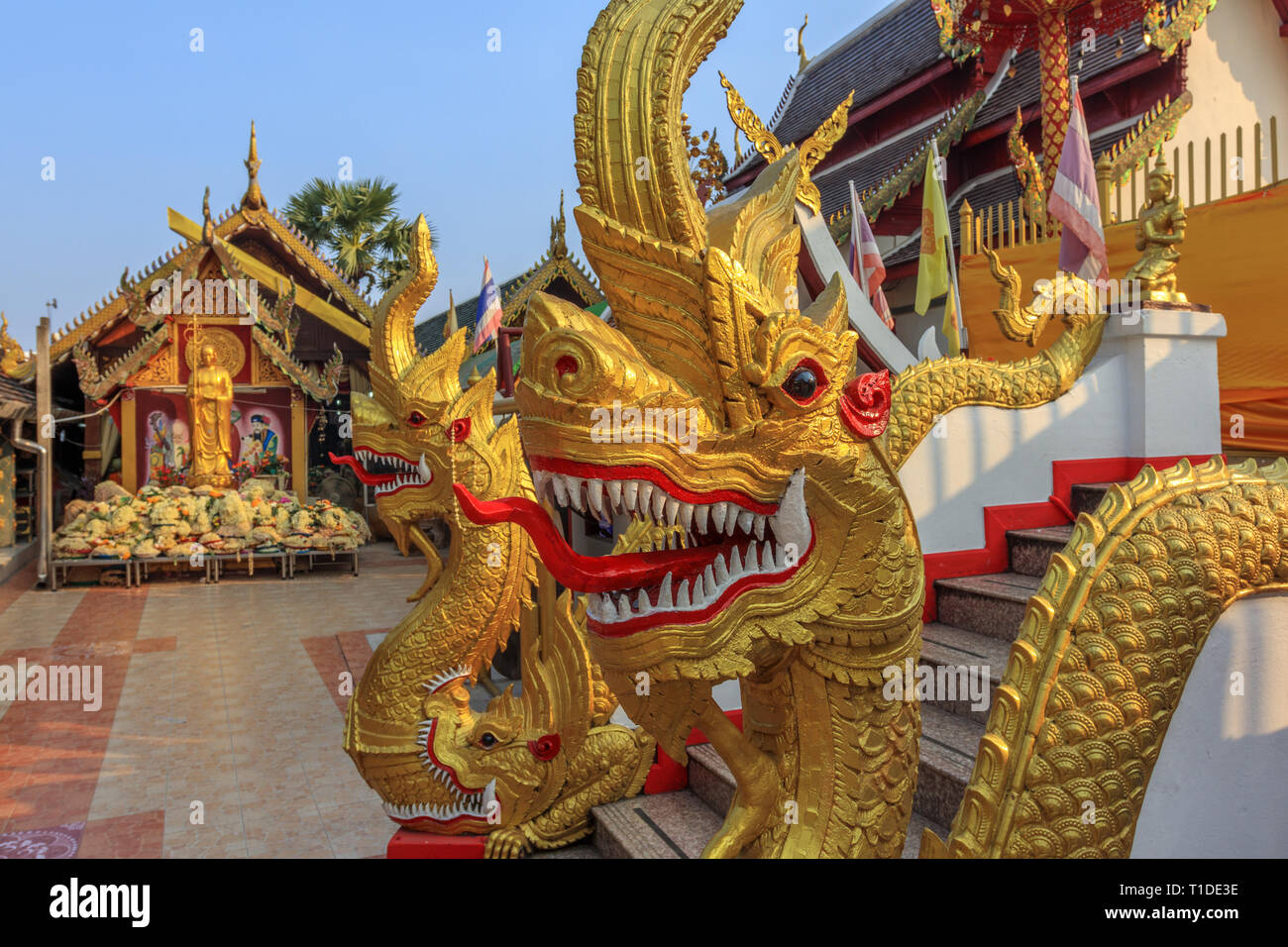 Guardians of the temple entry (Wat Phra That Doi Kham) Stock Photo