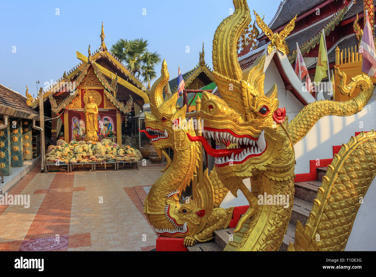 Guardians of the temple entry (Wat Phra That Doi Kham) Stock Photo