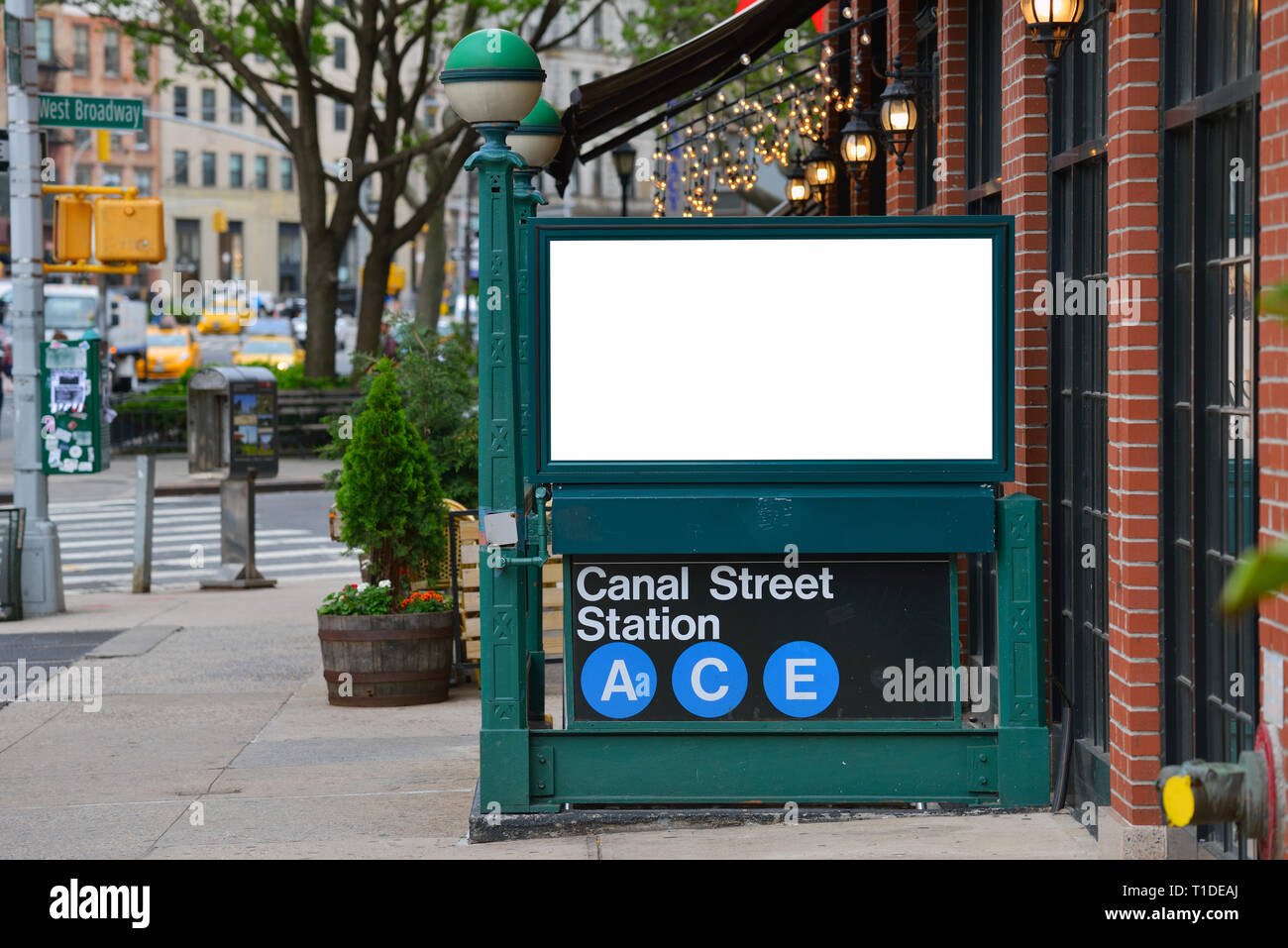 Outdoor advertising mockup. Blank billboard on subway station entrance, clipping path included Stock Photo