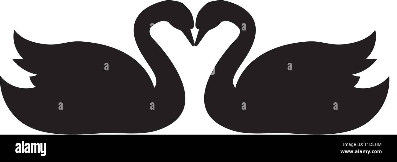 Swans love bird black silhouette animal.  Stock Vector