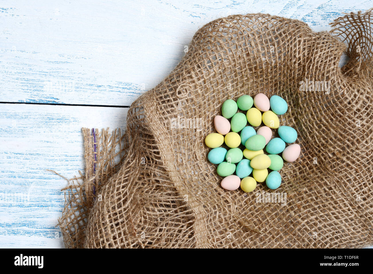 Top view easter eggs in a nest Stock Photo