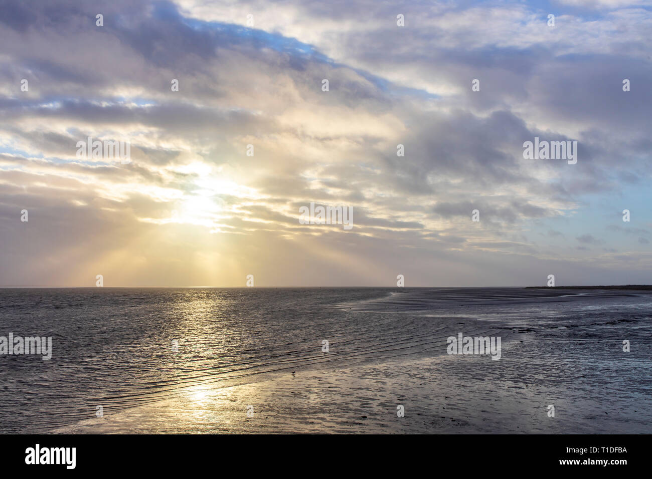 North Sea island Langeoog, East Friesland, Lower Saxony, Wadden Sea at low tide, on the west coast, Stock Photo