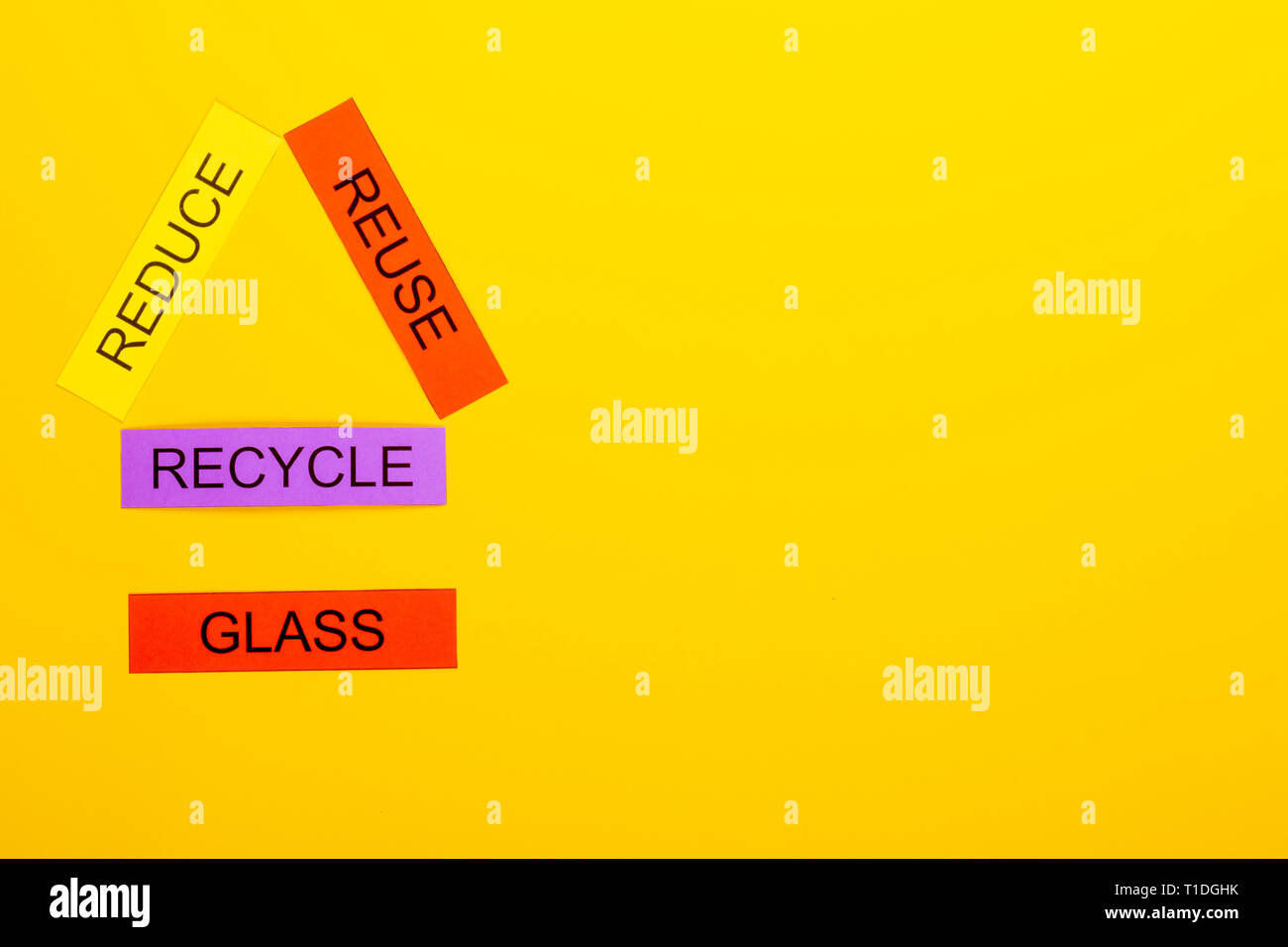 Recycling concept showing reduce, reuse & recycle with glass on a ...