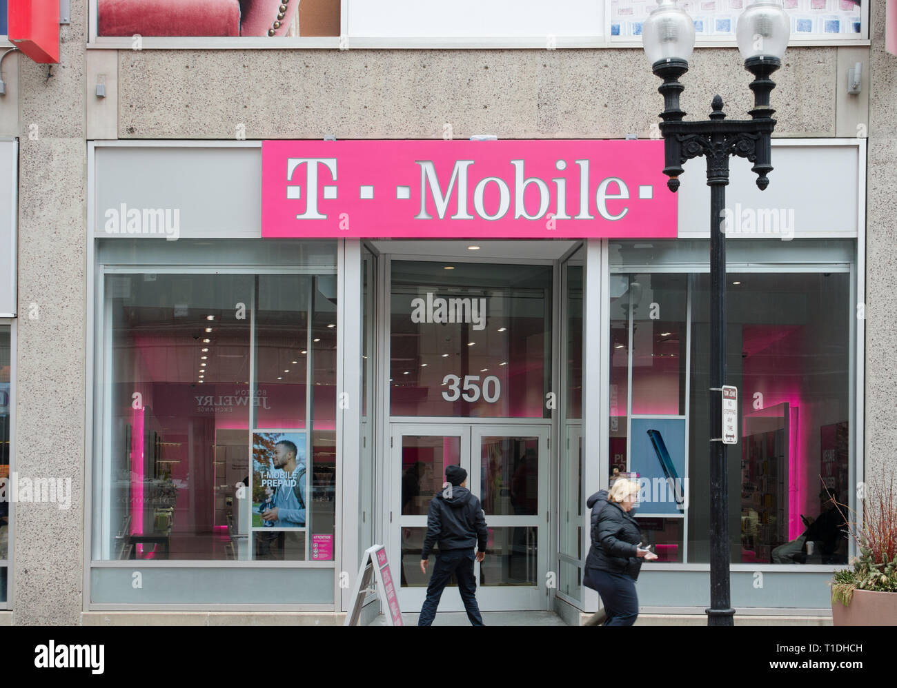T Mobile cellular phone service store at Downtown Crossing in Boston Massachusetts USA Stock Photo