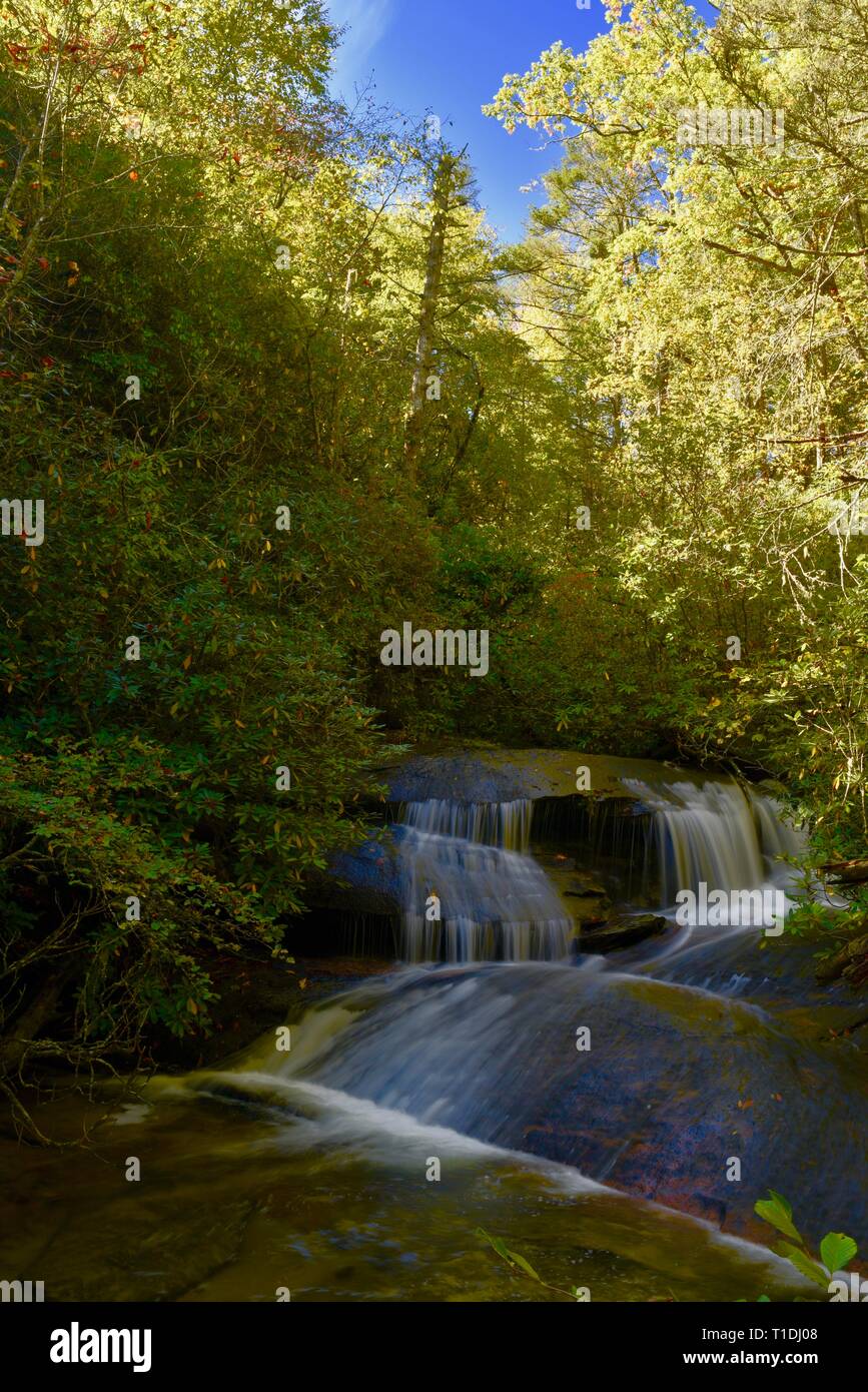 Hiking trails around John Rock, featuring rushing water and waterfall