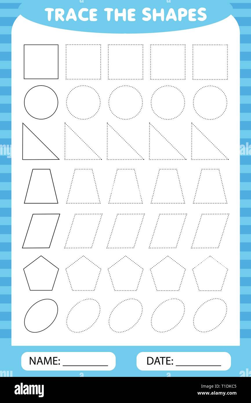 learning for children, drawing tasks. trace the geometric shapes around