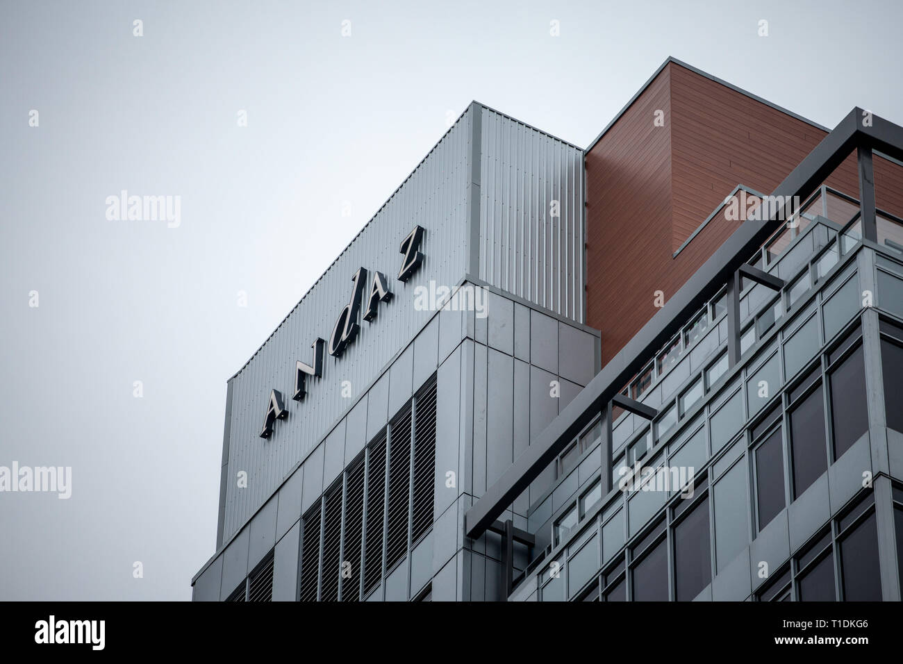 OTTAWA, CANADA - NOVEMBER 12, 2018: Andaz logo on their hotel for Ottawa, ONtario. Part of Hyatt, Andaz is a brand of boutique hotels spread worldwide Stock Photo