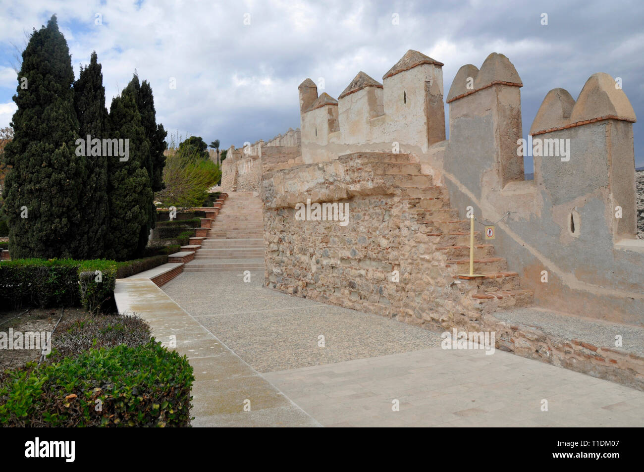 Fortress walls of the Alcazaba in Almeria city, Spain Stock Photo