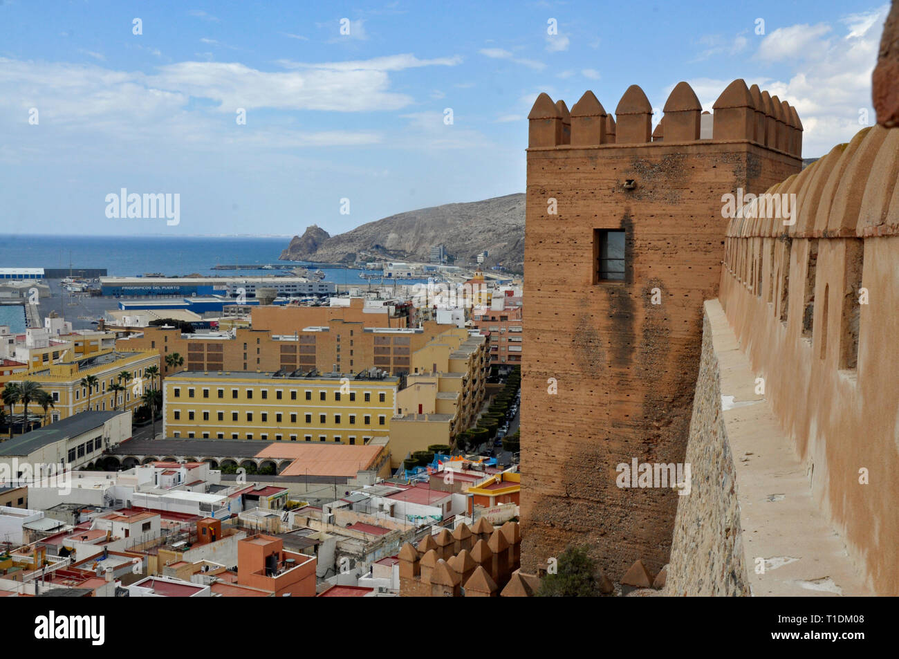 View of Almeria city from the fortress walls of the Alcazaba. Stock Photo