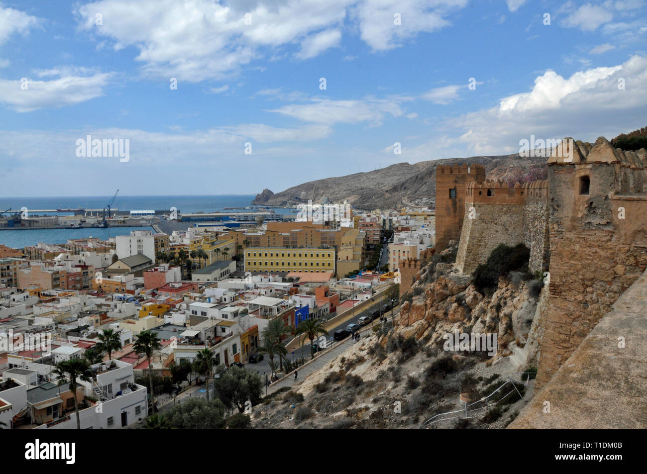 View of Almeria city from the fortress walls of the Alcazaba. Stock Photo