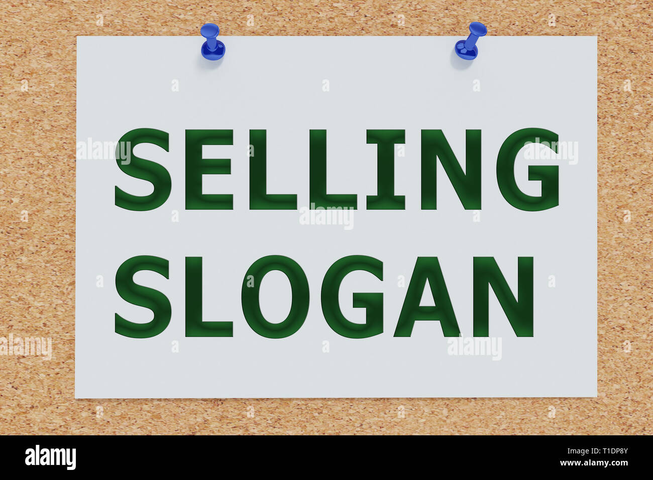 3D illustration of SELLING SLOGAN on cork board Stock Photo Alamy