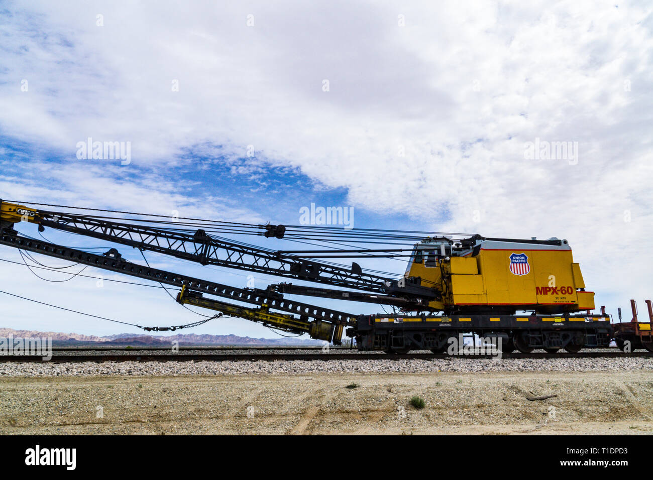 Union Pacific Railroad maintenance equipment on a siding in the